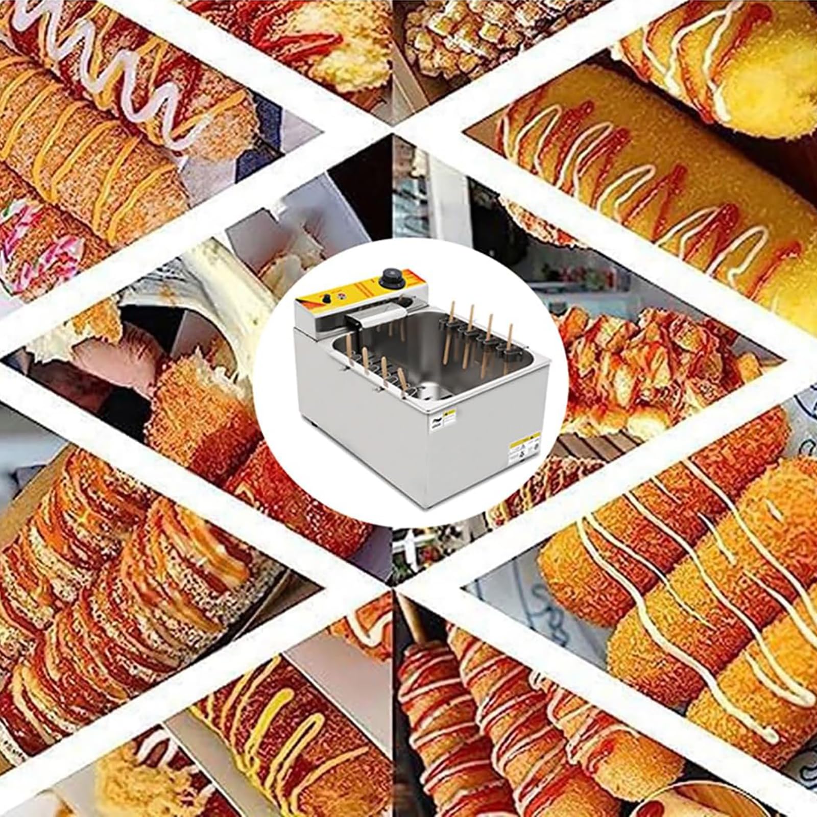 YXCUSAM Commercial Deep Corn Dogs Fryer 1900W, Perfect for Cheese Hot Dogs Sticks Frying Machine at Small Events & Stalls