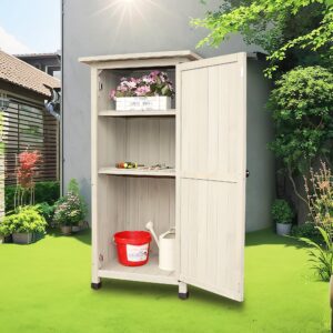 FTCBNet Outdoor Storage Cabinet Wooden Garden Tool Cabinet Shed Sloping Waterproof Galvanized Sheet Roof with 2 Shelves for Deck, Patio, Garden and Yard (Gray)