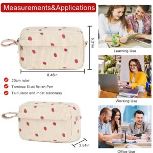 Bluboon Big Capacity Pencil Case Pencil Pouch School Supplies Cute Pencil Box Pencil Bag for Teen Girls Boys Women Man (Strawberry Beige)