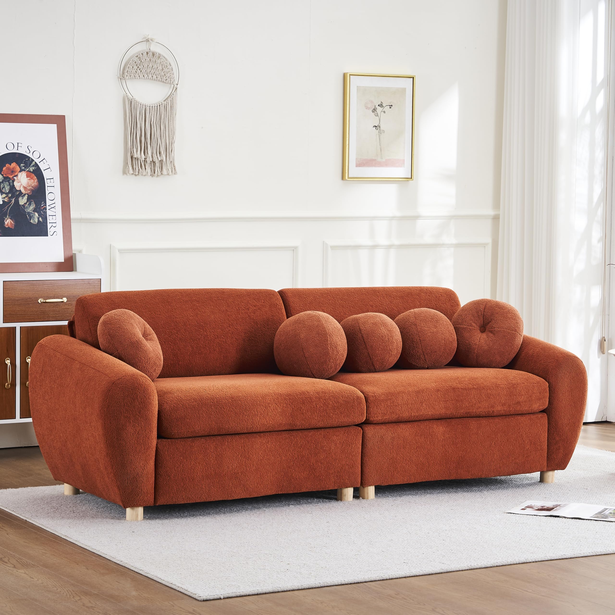 DREAMODERN 84.6-inch Sectional Curved Sofa Couch for Living Room, Modern Contemporary Upholstered Sofa Couch Chenille Fabric Couch with 5 Decorative Throw Pillows for Apartment Office - Orange