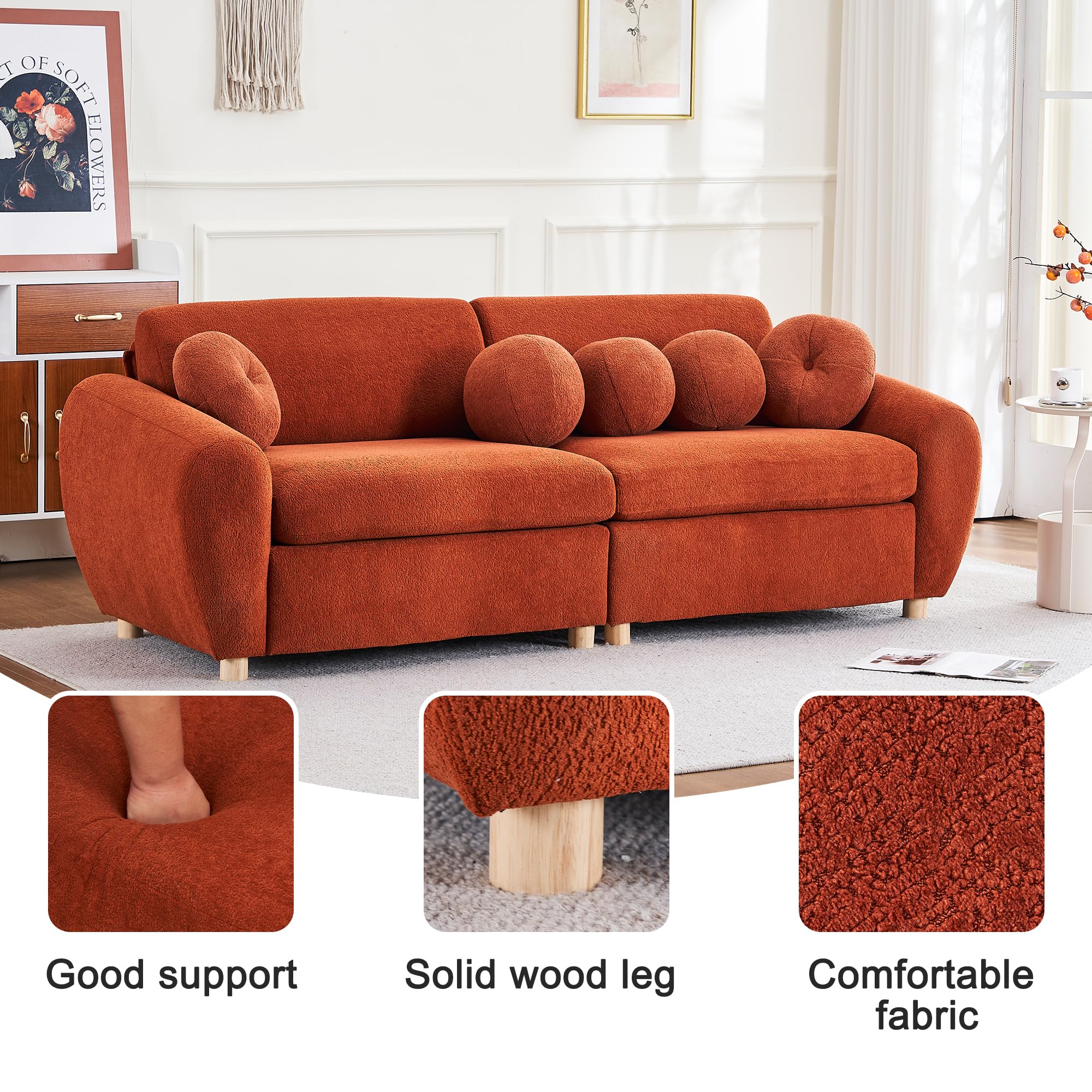 DREAMODERN 84.6-inch Sectional Curved Sofa Couch for Living Room, Modern Contemporary Upholstered Sofa Couch Chenille Fabric Couch with 5 Decorative Throw Pillows for Apartment Office - Orange