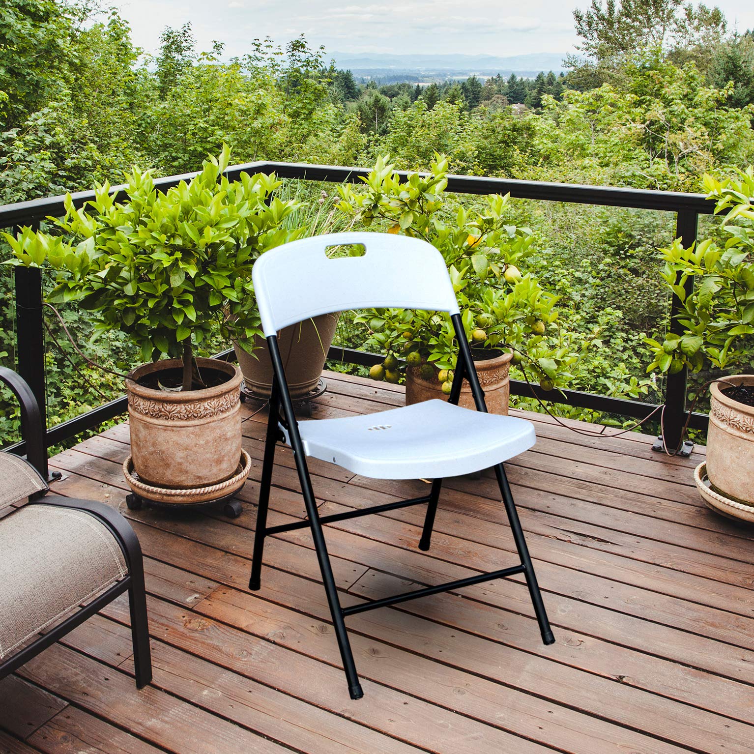 Peakform Fully Assembled Durable Ergonomic Lightweight Plastic Foldable Chair with Metal Frame for Indoor or Outdoor Use, 4 Pack, White