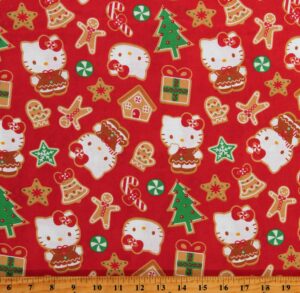 cotton hello kitty gingerbread christmas cookies kids children's red cotton fabric print by the yard (80174-a62078) licensed springs creative