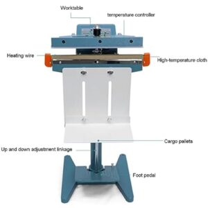 KJLYLPP Electromagnet Heavy Duty Impulse Foot Sealer,Foot Pedal Activator,Adjustable Work Table,Equipped with Large Storage Rack, 350-800mm Seal Length (Dualheating 650mm)