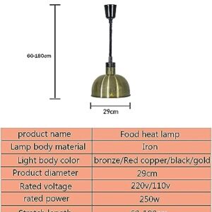 LINKANRUO Commercial Food Heat Lamp Warmer, 250w Buffet Catering Heating Light, Restaurant Chandelier Equipment for Keep The Food Fresh and Delicious, Adjustable Length 60-180cm, Ideal for Steak Pizza