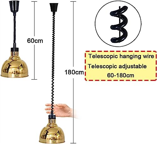 LINKANRUO Commercial Food Heat Lamp Warmer, Food Warmer Lamp Telescopic, Food Heat Lamp Hanging Food Warmer Lamp Buffet Food Heat Preservation Chandelier Restaurant Equipment Lamps(Gold)