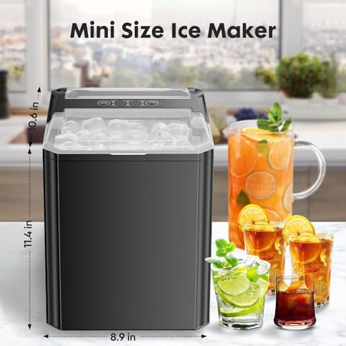 Ice Maker, Portable Countertop Icemaker Machine, Self Cleaning Quiet 2 Sizes Bullet Cubes Makers, 9 Cubes in 6 Mins, 26lbs/24Hrs with Ice Scoop, Basket for Home Kitchen Party