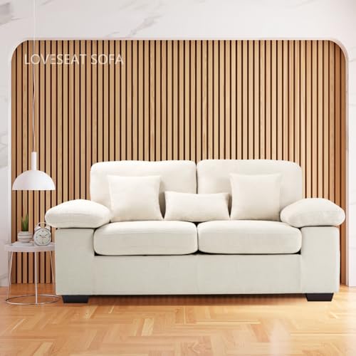 COLAMY Loveseat Sofa,73" Love Seat Couches Living Room Sofa with 3 Pillows,Upholstered Modern Comfy Chenille Seat Cushions Bedroom Couch,Beige