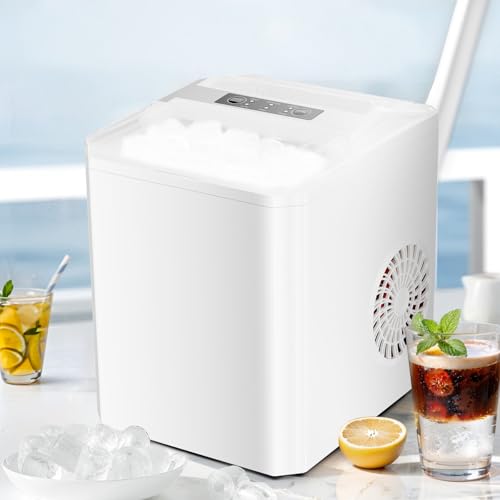 Ice Maker, Portable Countertop Icemaker Machine, Self Cleaning Quiet 2 Sizes Bullet Cubes Makers, 9 Cubes in 6 Mins, 26lbs/24Hrs with Ice Scoop, Basket for Home Kitchen Party