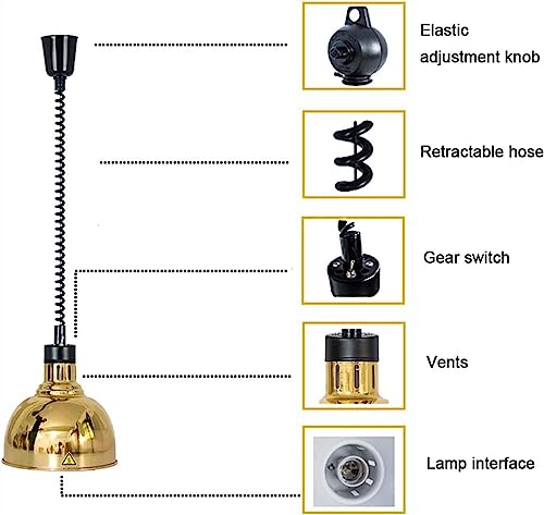 LINKANRUO Commercial Food Heat Lamp Warmer, Food Warmer Lamp Telescopic, Food Heat Lamp Hanging Food Warmer Lamp Buffet Food Heat Preservation Chandelier Restaurant Equipment Lamps(Gold)