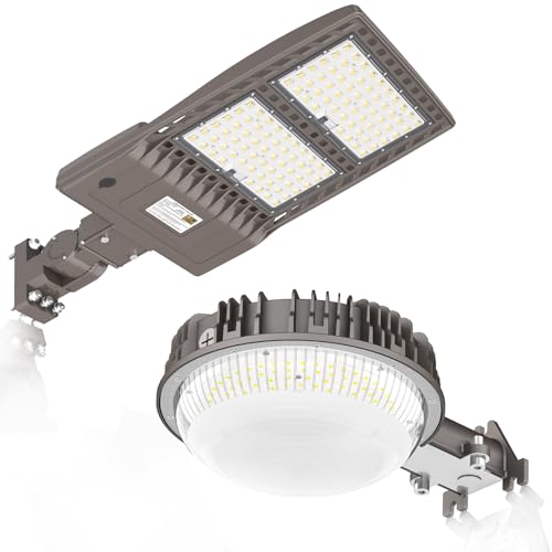 NUOGUAN 100W LED Barn Lights 12000LM & 400W LED Parking Lot Light 56000LM Photocell ETL Listed, 5000K IP65 Waterproof Commercial Street Area Lighting