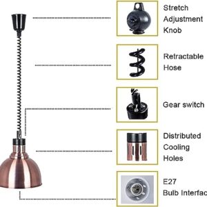 LINKANRUO Food Heating Lamp, Hanging 250w Heating Lamp Warmer for Buffet Food Restaurant Hotel Commercial Catering Equipment, Height Adjustable, Keep Food Warm for a Long, 2pcs Lamps