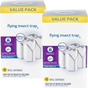 zevo flying insect trap for indoors: light trap captures fruit flies, gnats and houseflies (8 refill cartridges pack)