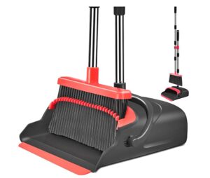 self-cleaning broom and dustpan set, indoor/outdoor, with dustpan teeth, stand up design