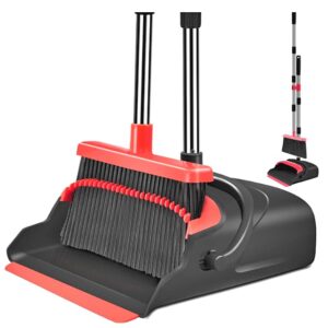 Self-Cleaning Broom and Dustpan Set, Indoor/Outdoor, with Dustpan Teeth, Stand Up Design