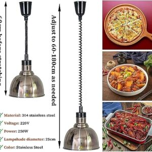 LINKANRUO Commercial Food Heat Lamp, 60-180cm Telescopic Food Warmer, Hanging Food Heating Lamp for Buffet and Hotel Kitchen, Restaurant Kitchen Equipmen Lamps(Silver)