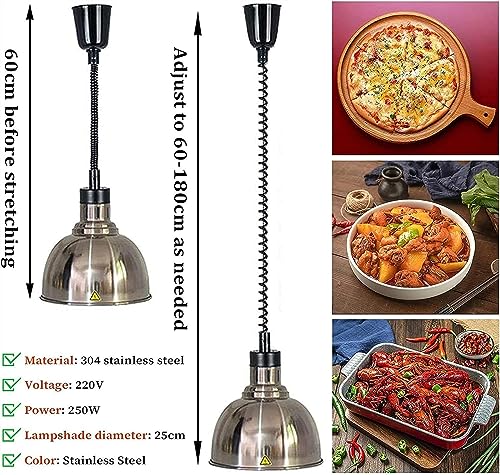 LINKANRUO Commercial Food Heat Lamp, 60-180cm Telescopic Food Warmer, Hanging Food Heating Lamp for Buffet and Hotel Kitchen, Restaurant Kitchen Equipmen Lamps(Silver)