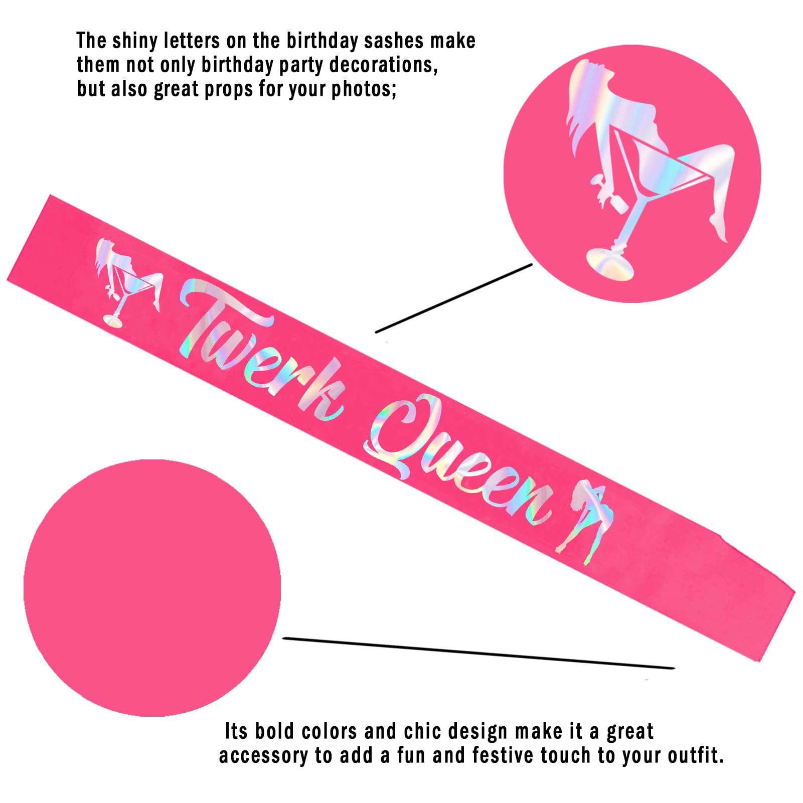 Twerk Queen Sash with Iridescent Foil, Hot Pink Twerk Birthday Sash, Bachelorette Sash, Girls Night Sash, Costume Party Sash, Birthday, Bridal Shower, Bachelorette Party Decorations, Hen Party Favors