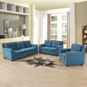 xryzhc 1+2+3 modular sofa set,blue linen 3-piece living room sofa set, including single chair, loveseat, 3-person sofa,rectangular armrests,rivet decoration