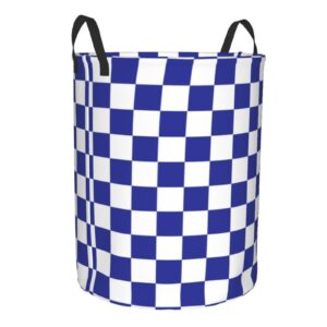 Large Laundry Hamper Bag, Checkered Blue and White Collapsible Laundry Basket Dirty Clothes Organizer Washing Bin for Family Essentials Storage, 15.7" x 19.6"