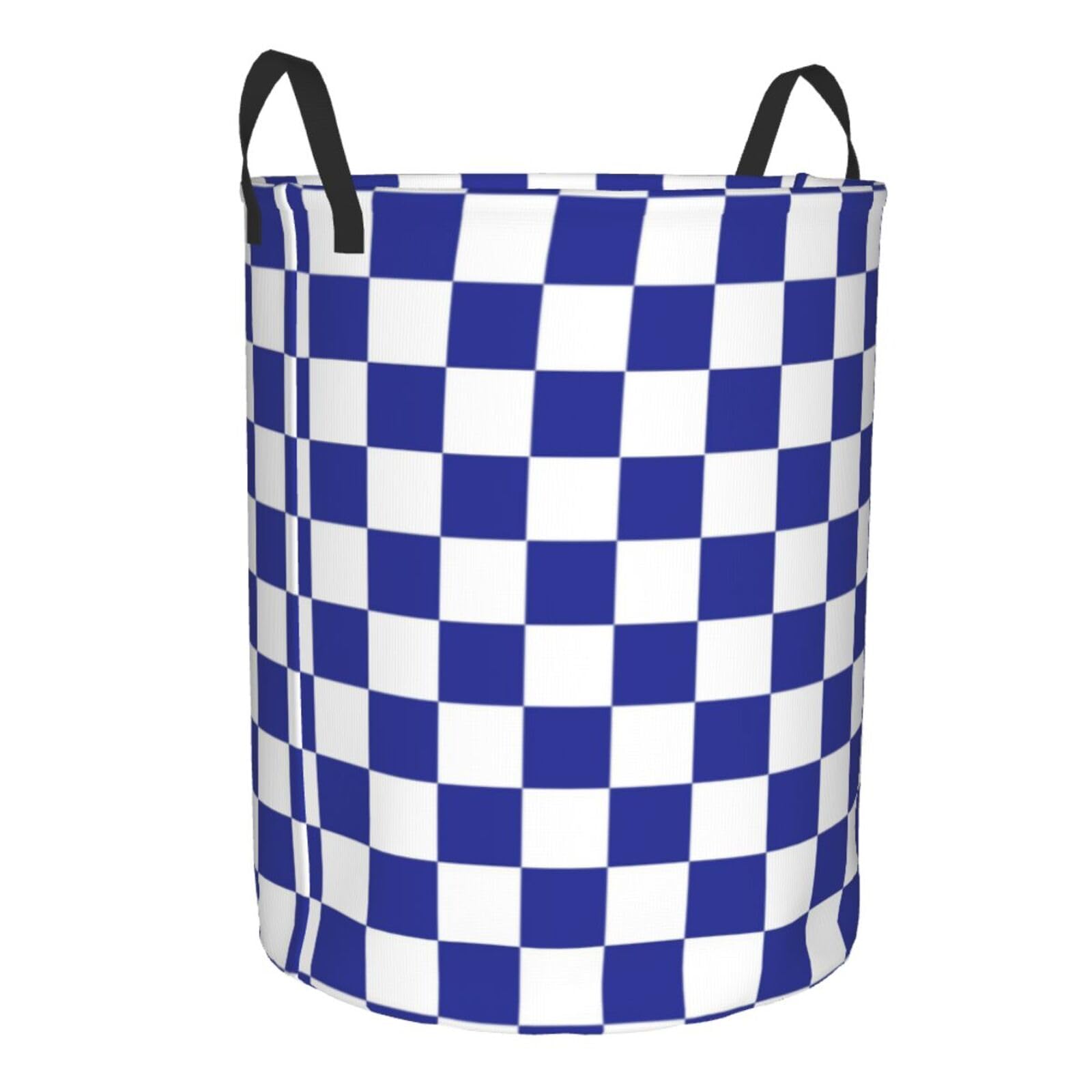 Large Laundry Hamper Bag, Checkered Blue and White Collapsible Laundry Basket Dirty Clothes Organizer Washing Bin for Family Essentials Storage, 15.7" x 19.6"