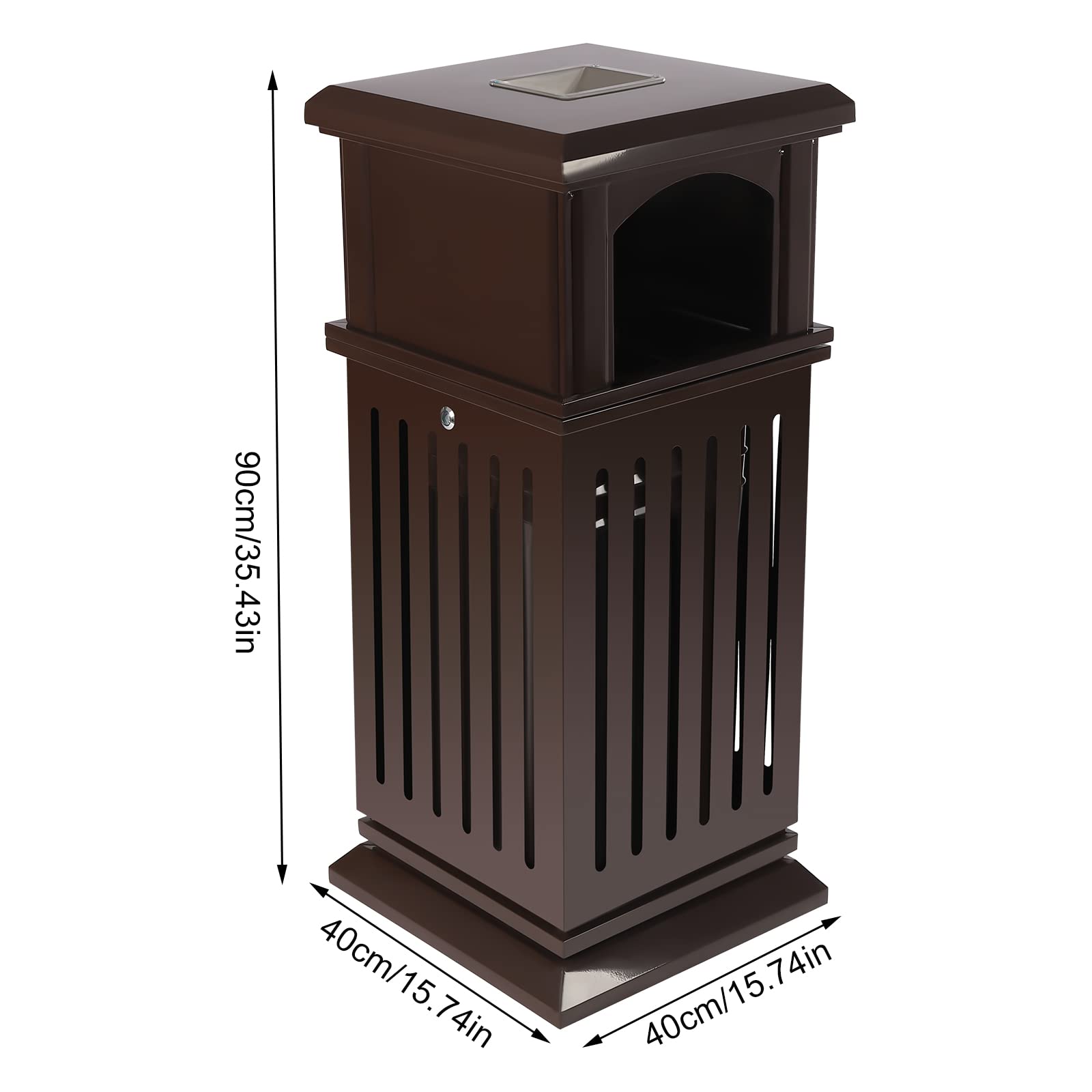 YUMIONB Garbage Can, 15.8'' L x 15.8'' W x 35.5'' H Commercial Garbage Cans Industrial Garbage Cans Locking Trash Can Outdoor Garbage Can with Lid Large Trash Can for Courtyards, Parks (Brown)