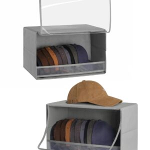 Beveetio 2 Pcs Hat Storage Box With PVC Dustproof Cover, Space Saving Hat Organizer For Baseball Caps, Baseball Cap Organizer For Pack Hats, Stackable Cap Holder Organizer, Hat Organizer For Closet