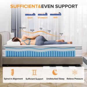 TXO Queen Mattress, 12 Inch Plush Hybrid Queen Mattress with Pocketed Springs and Gel Memory Foam, Sufficient& Even Support, Enhance Edge Support, Motion Isolation, Queen Mattress in a Box