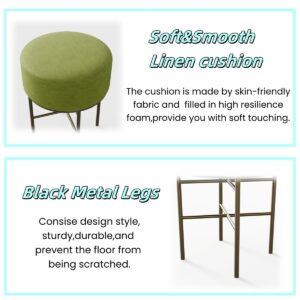 Cute Vanity Chair, Small Makeup Vanity Stool Set of 2, Linen Upholstered Stool Chair for Desk, Modern Round Foot Stools Ottoman with Gold Legs for Girls Makeup Room Living Room Bedroom (Green, 14.9")