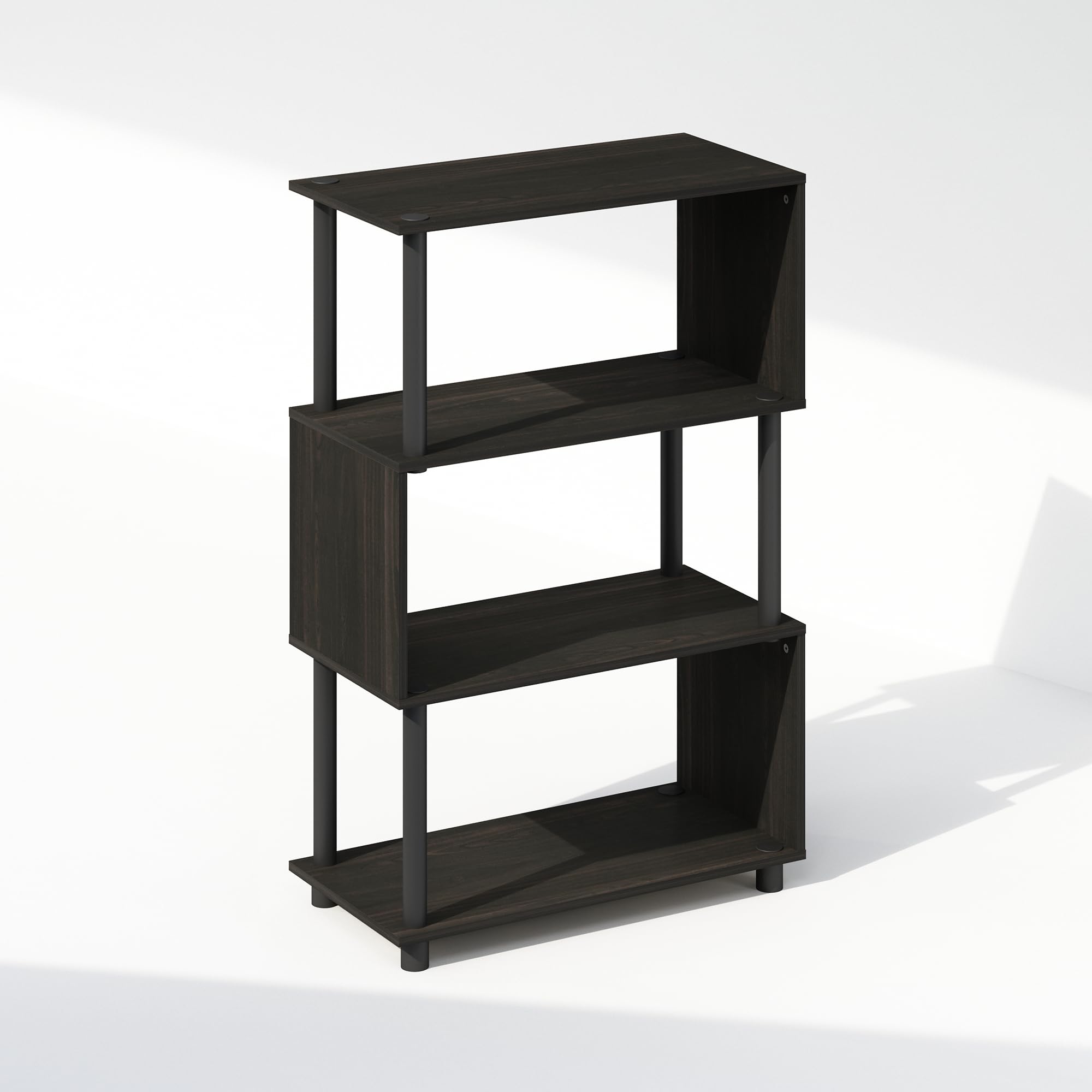 Furinno Reed 4-Tier S-Shaped Bookcase, Bookshelf, Espresso