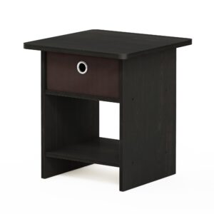 furinno dario end table, side table, storage shelf with bin drawer, black espresso/brown