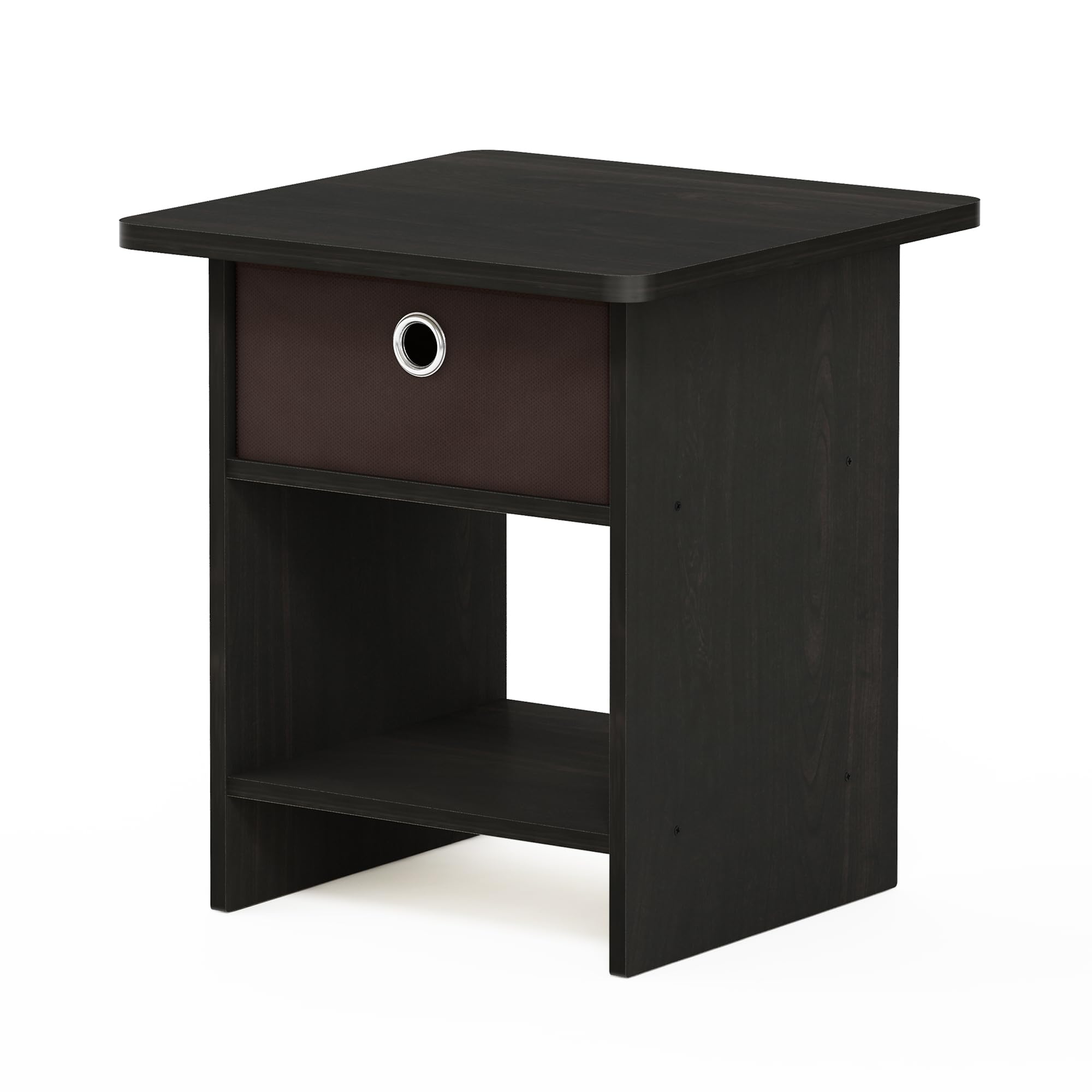 Furinno Dario End Table, Side Table, Storage Shelf with Bin Drawer, Black Espresso/Brown