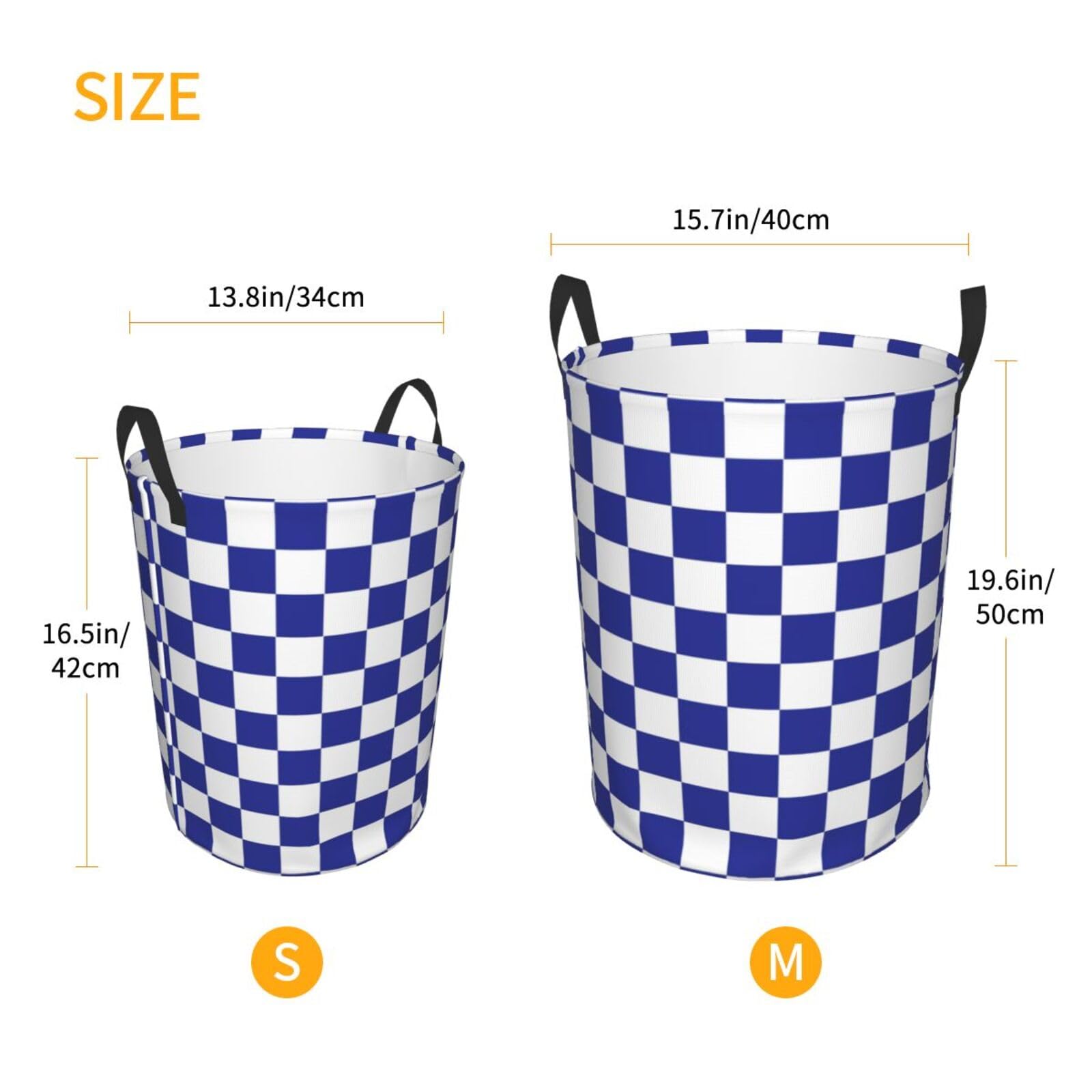 Large Laundry Hamper Bag, Checkered Blue and White Collapsible Laundry Basket Dirty Clothes Organizer Washing Bin for Family Essentials Storage, 15.7" x 19.6"