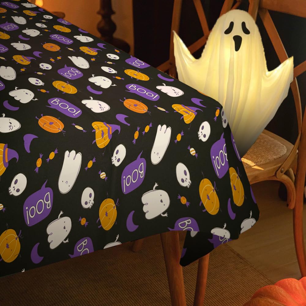 VIZALO Halloween Theme Digital Print 300D Water Repellent 54" Wide Polyester Woven Fabric with Pumpkin Boo Moon Skull for Decorations, patchworks, Trick or Treat Bags, Upholstery. (1 Yard, Black Boo)