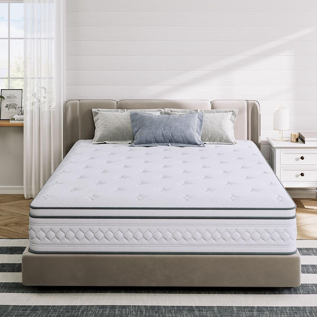 TXO Queen Mattress, 12 Inch Plush Hybrid Queen Mattress with Pocketed Springs and Gel Memory Foam, Sufficient& Even Support, Enhance Edge Support, Motion Isolation, Queen Mattress in a Box