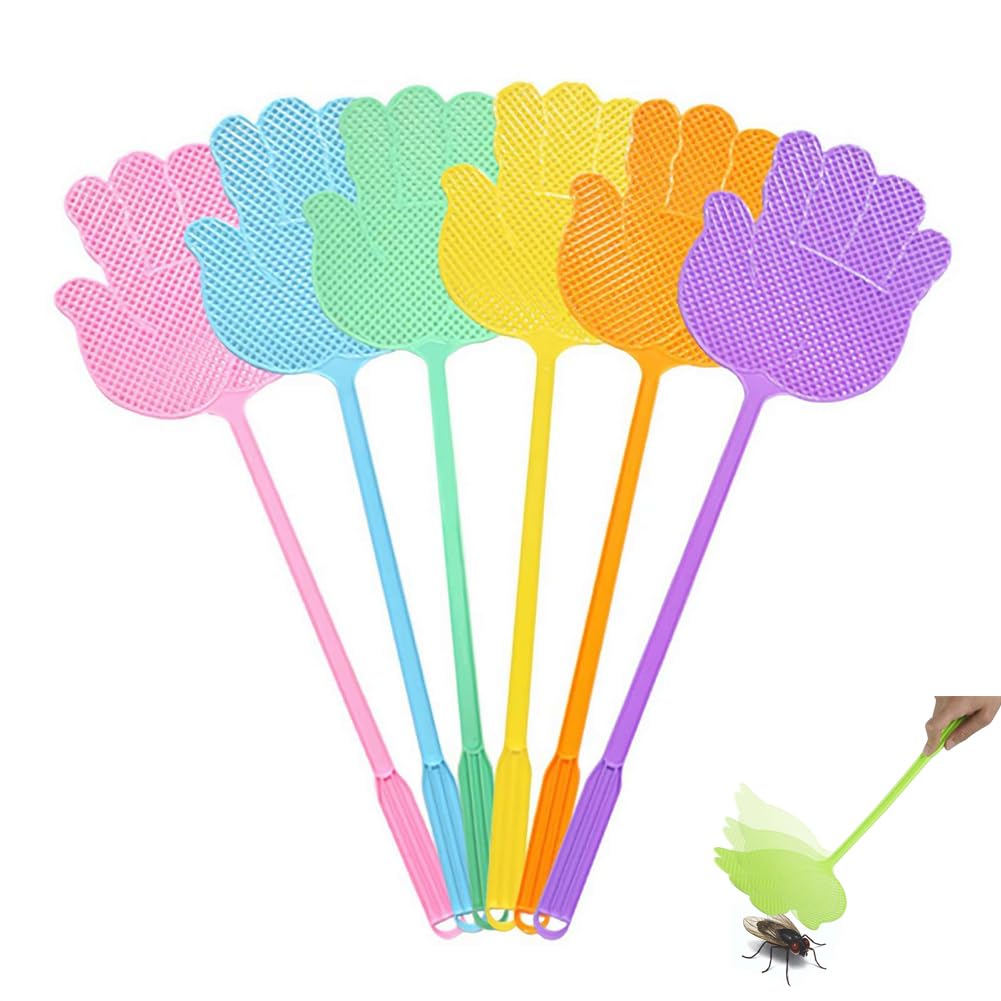 6PACK Fly Swatter,Funny Hand Shaped Fly Swatters,Heavy Duty Manual Fly Swatter,Long Handle Flyswatter,Multi-Functional Swatter,Indoor Flyswatter,Fly Swatters for Home Indoor Outdoor Classroom