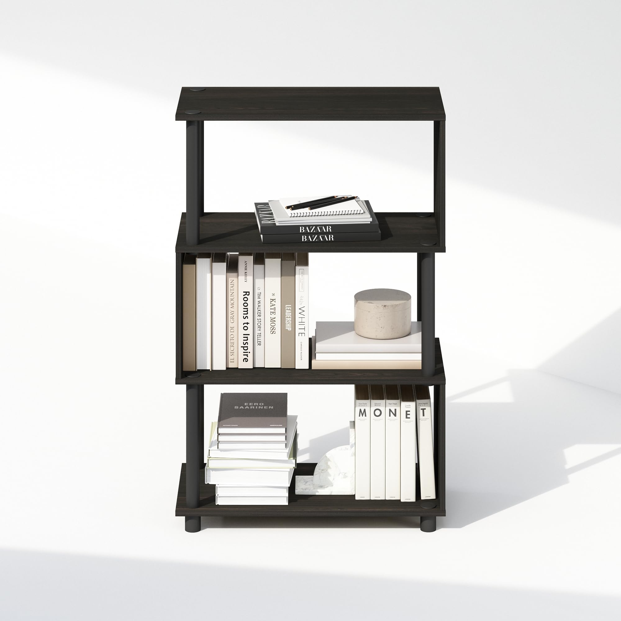 Furinno Reed 4-Tier S-Shaped Bookcase, Bookshelf, Espresso