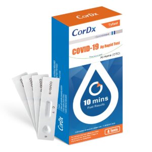 cordx tyfast at-home covid-19 antigen rapid test kit, easy, accurate, fast results in 10 minutes. (4-pack)