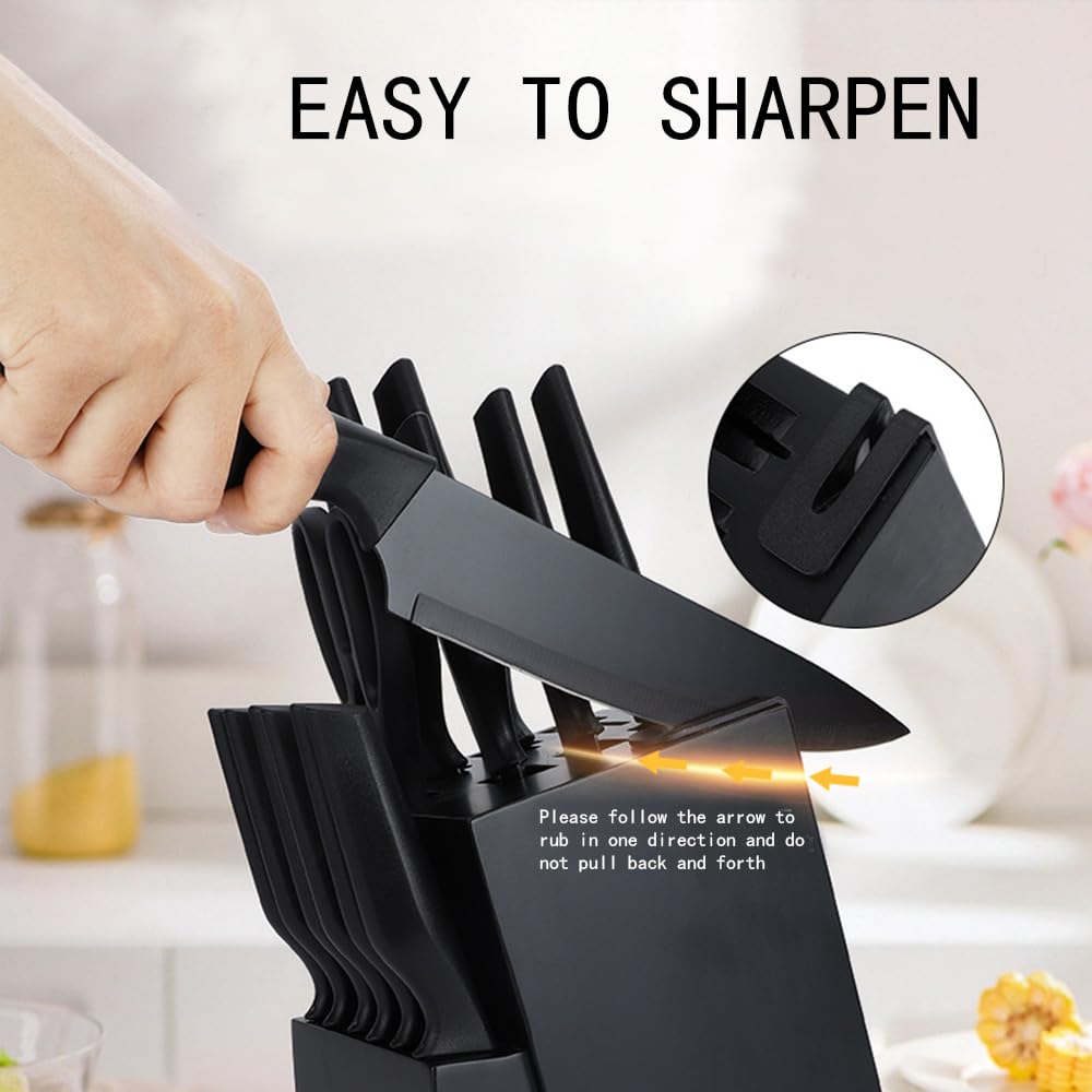 Knife Sets for Kitchen, 15 Pieces Kitchen knives Set with Built-in Sharpener, High Carbon Stainless Steel Chef Knife Block Sets, Sharp & Rust Resistant Dishwasher Safe