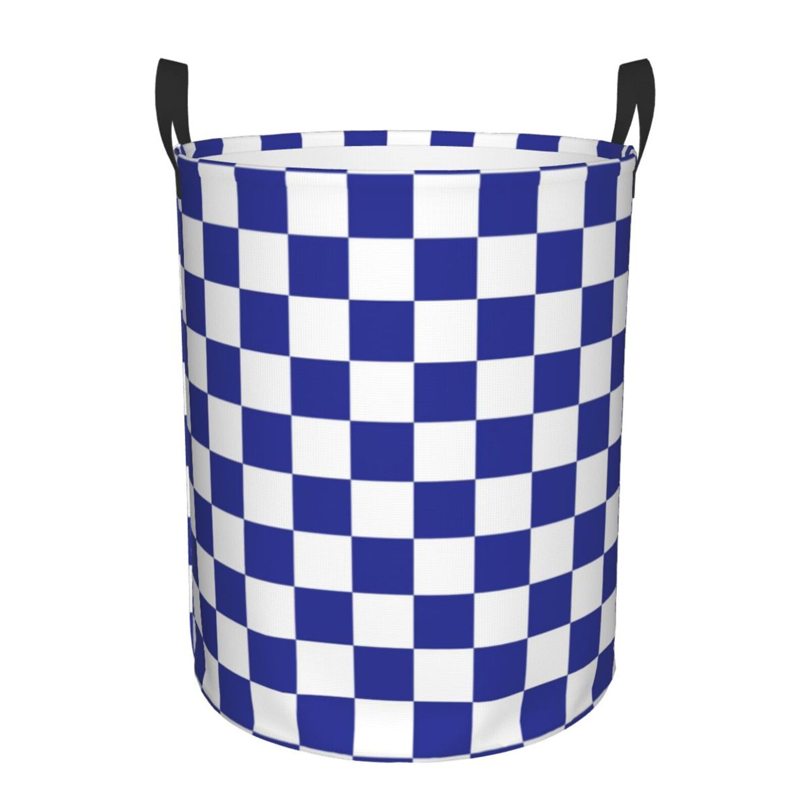 Large Laundry Hamper Bag, Checkered Blue and White Collapsible Laundry Basket Dirty Clothes Organizer Washing Bin for Family Essentials Storage, 15.7" x 19.6"