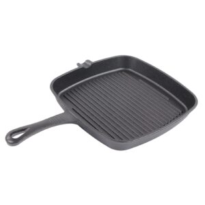 Cast Iron Grill Pan, Ergonomic Long Handle, Convenient Pour Spout, Square Grill Pan for Home, Outdoor, Camping, Restaurant