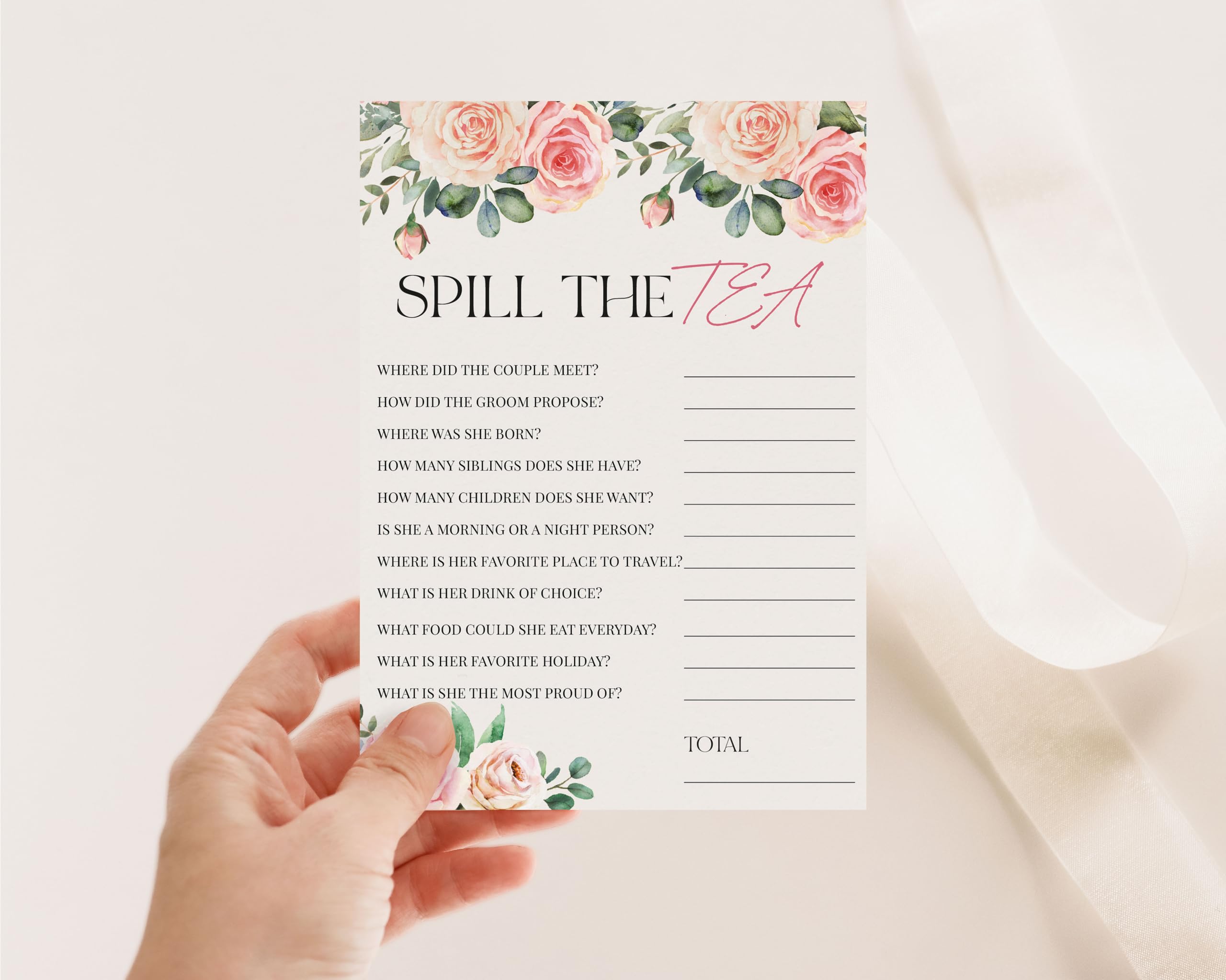 50 Spill The Tea Party (50-Cards) Fun Bridal Shower Game Activity, Who Knows the Bride Best, Decorations, Engagement Party, Rehearsal Dinner, Bridgerton