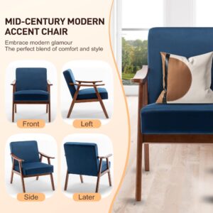 JOYBASE Accent Chair Mid-Century Modern Chair with Wood Frame Upholstered Reading Armchair for Living Room, Office, Bedroom (Velvet, Blue)