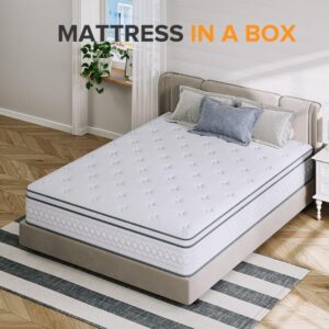 TXO Queen Mattress, 12 Inch Plush Hybrid Queen Mattress with Pocketed Springs and Gel Memory Foam, Sufficient& Even Support, Enhance Edge Support, Motion Isolation, Queen Mattress in a Box