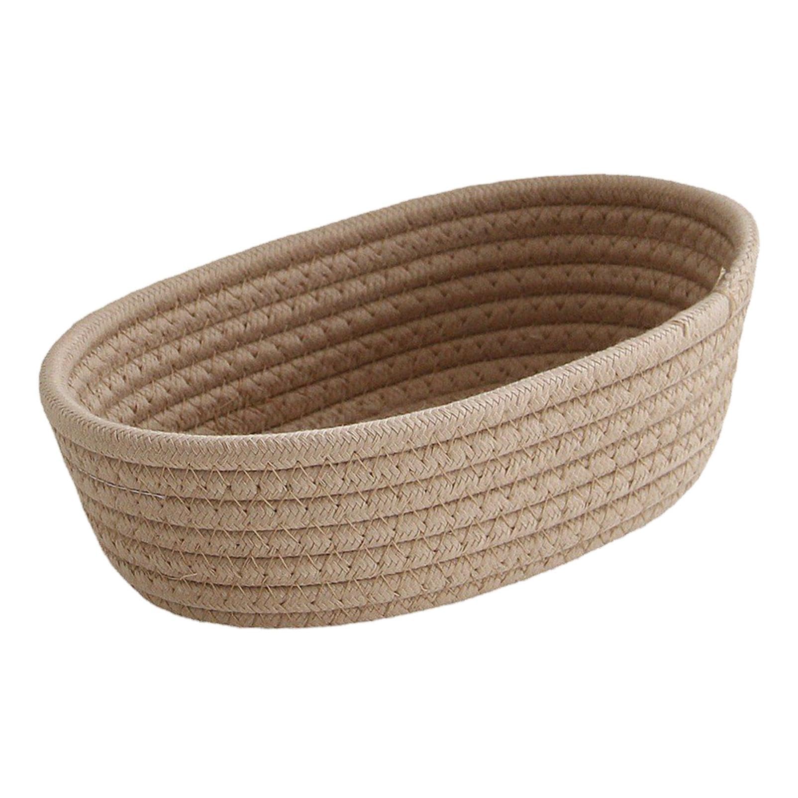 Woven Storage Basket Natural Cotton Rope Woven Baskets for Organizing Tiny Oval Storage Easter Baskets Oval Decorative Hampers Linen Closet Dividers Low Profile Storage Containers (Khaki, L)