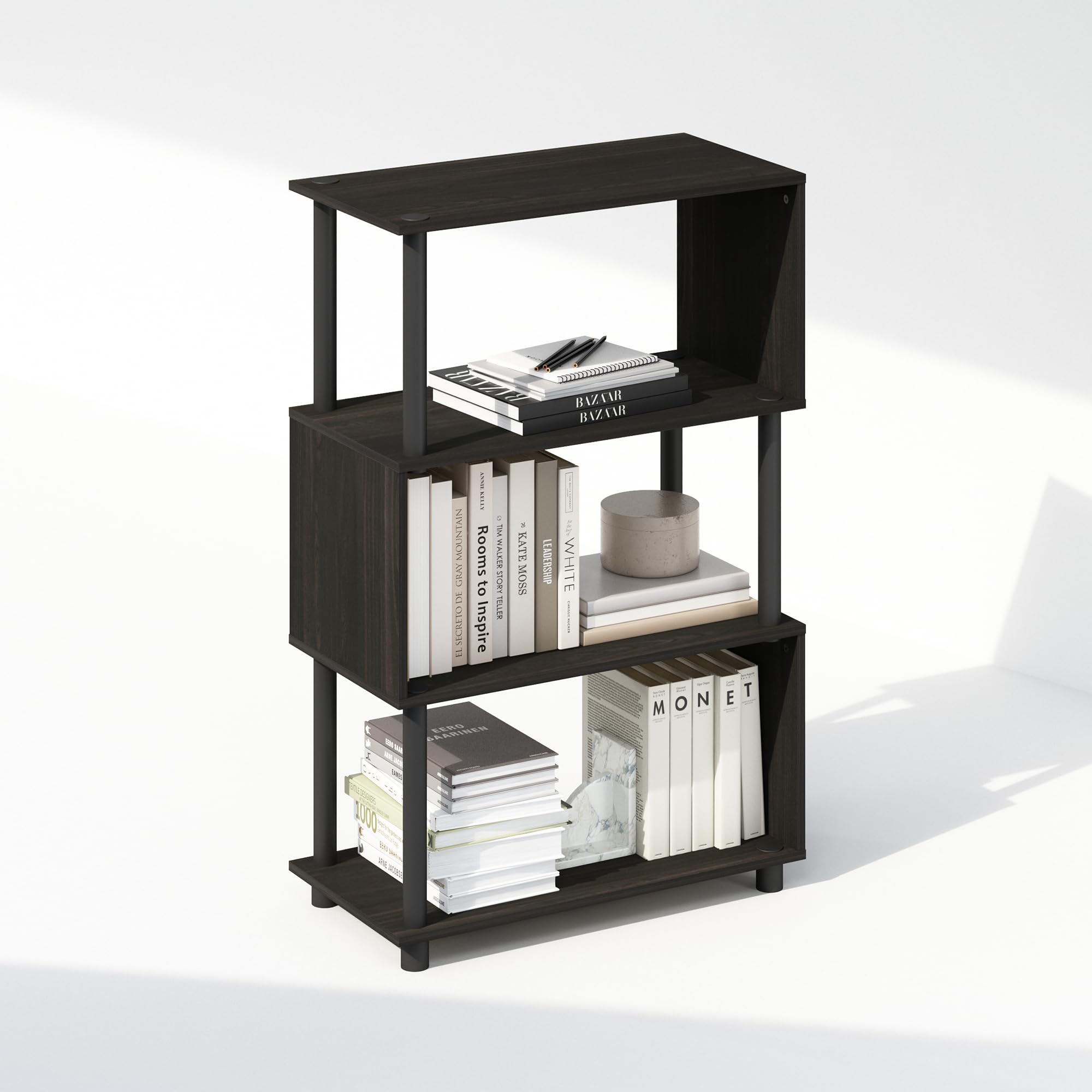 Furinno Reed 4-Tier S-Shaped Bookcase, Bookshelf, Espresso