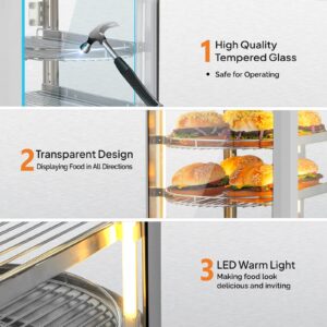 ROVSUN Food Warmer Display Pizza Warmer, Commercial Countertop Food Warmer Electric Pretzel Warmer with Removable Shelves LED Lighting Glass Door for Restaurant Buffet 800W (5 Tiers)