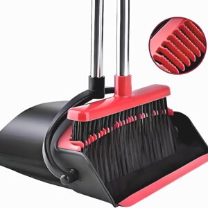 Self-Cleaning Broom and Dustpan Set, Indoor/Outdoor, with Dustpan Teeth, Stand Up Design