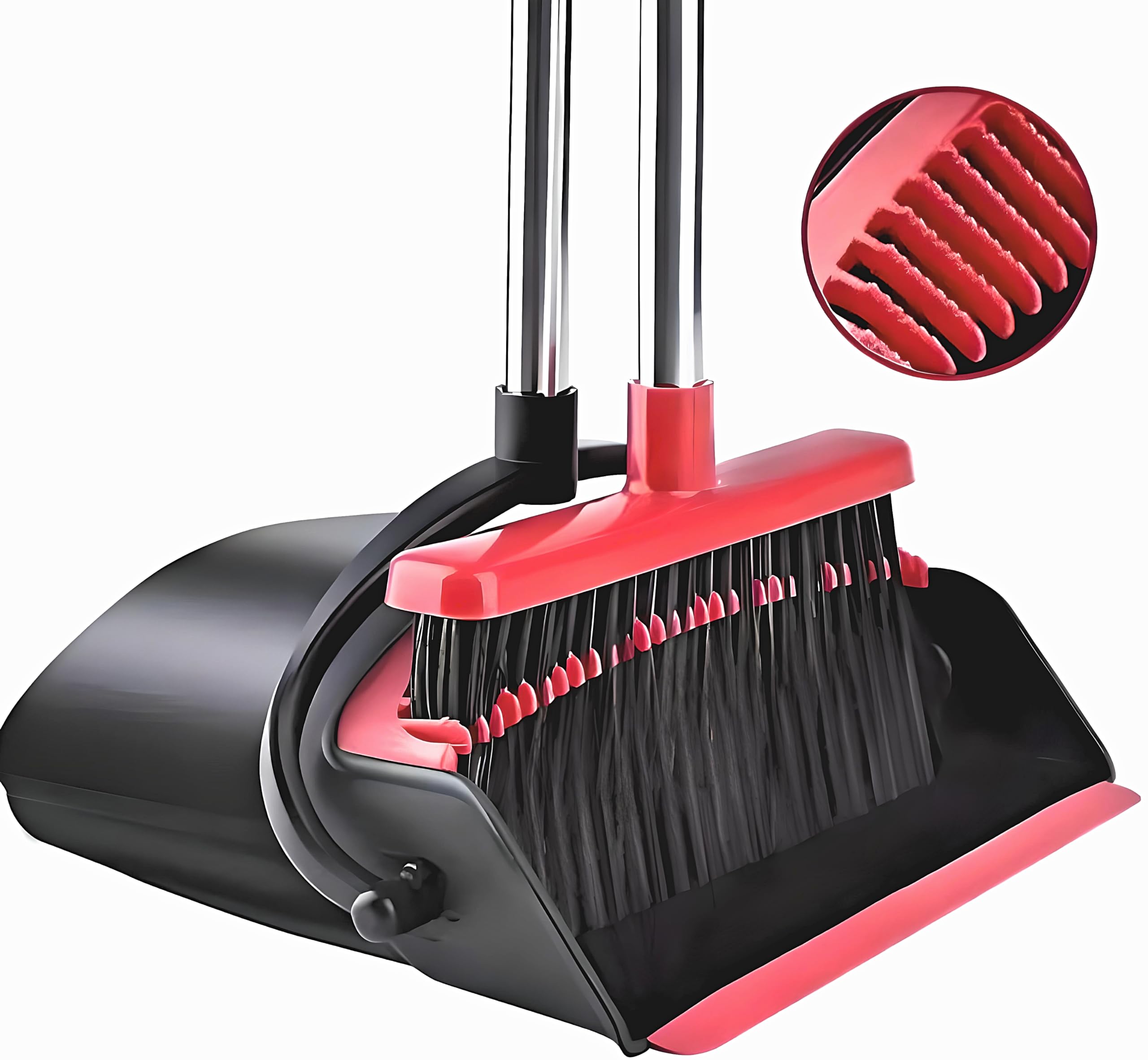 Self-Cleaning Broom and Dustpan Set, Indoor/Outdoor, with Dustpan Teeth, Stand Up Design