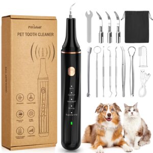 Petbank Dog Teeth Cleaning Kit 12-in-1, Pet Ultrasonic Canine Plaque Remover for Teeth with LED Light, 5 Cleaning Mode, USB Charge Dog Toothbrush Tool with Dental Tools Scaler Scraper